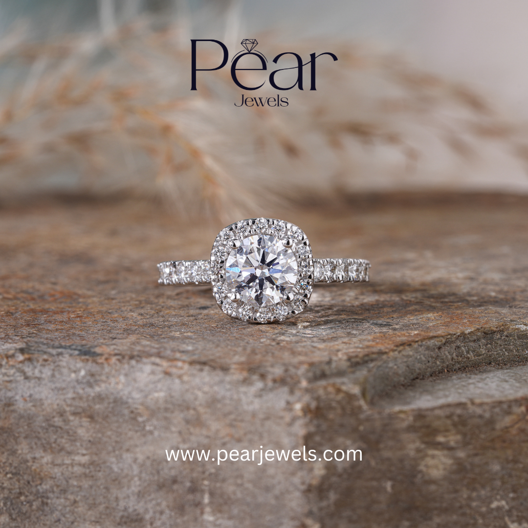 Double Halo Round Lab Grown Diamond Engagement Ring - Pear Jewels